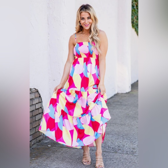 Pink Lily Multi Geo Maxi Dress Size XL Never Worn - Picture 1 of 3